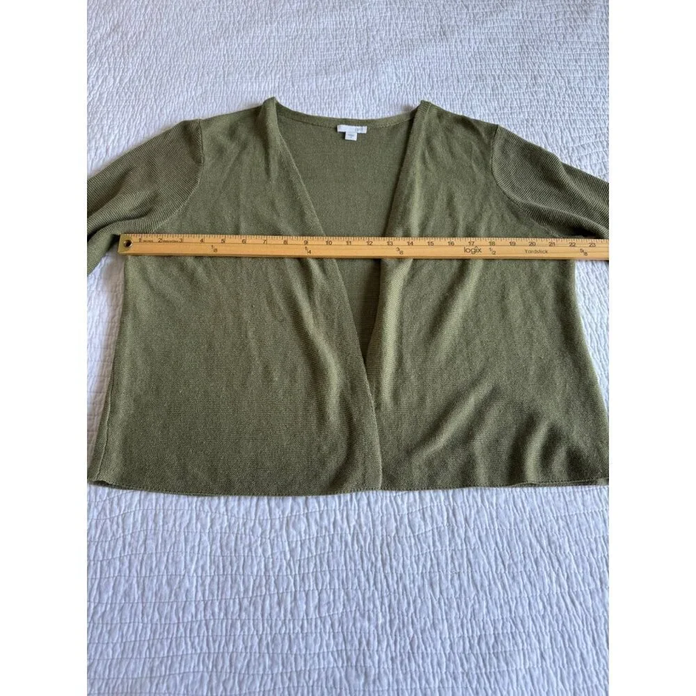 J.Jill Linen Open Front Long Sleeve Cardigan Shrug Linen Cotton SZ M Olive Green